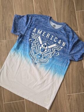American Fighter Blue to White Ombre Graphic Short Sleeve Tee